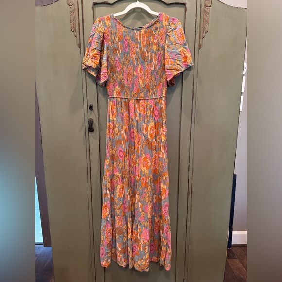 ZESICA Women's Floral Print Flutter Sleeve Smocked High Waist Flowy Maxi Dress - Picture 3 of 3